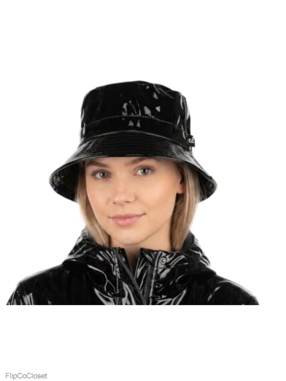 C.C Waterproof Patent Leather Bucket Hat Glossy Vinyl Rain Hat Packable